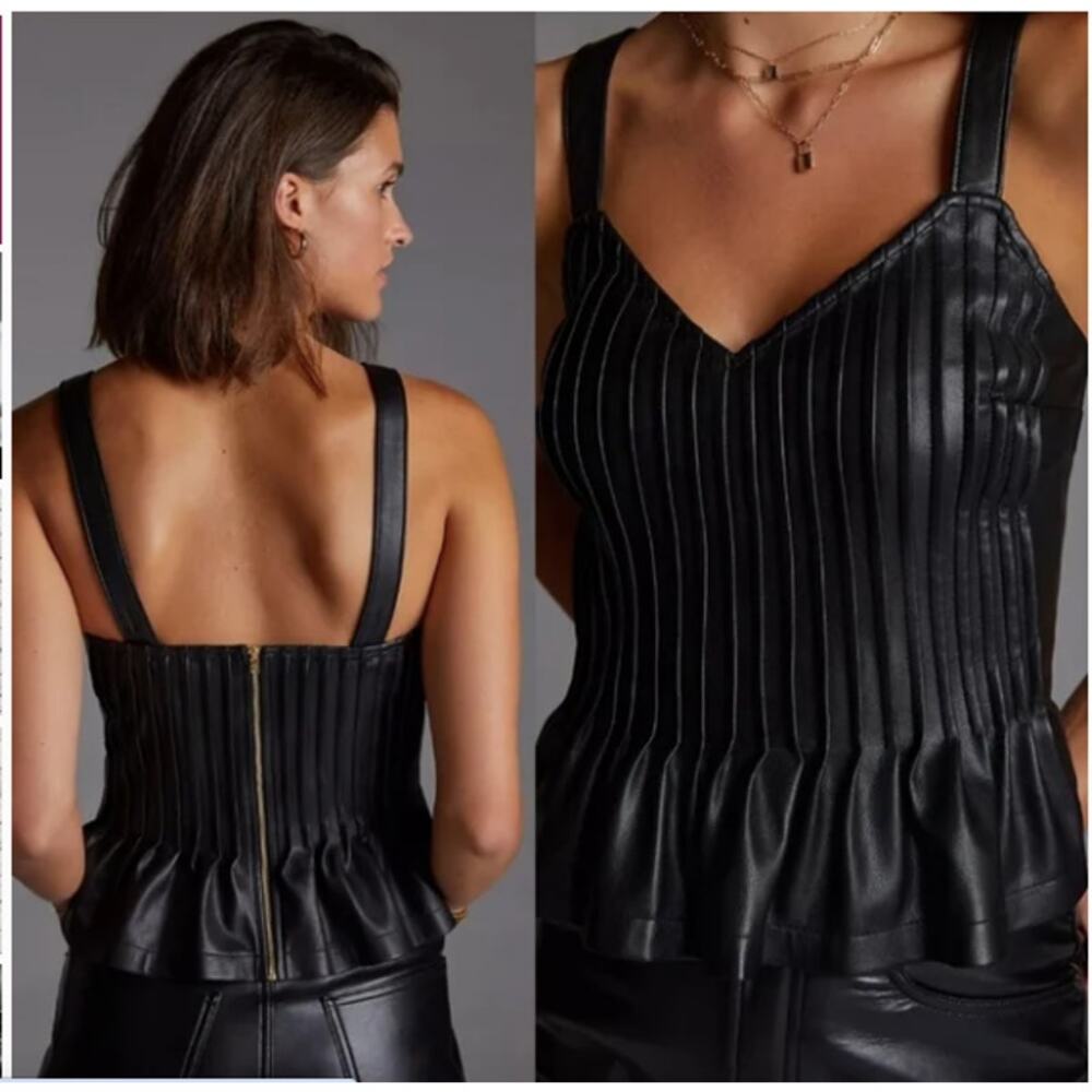 Let Me Be Anthropologie Let Me Be Faux Leather Pintucked Cami Women Size Large